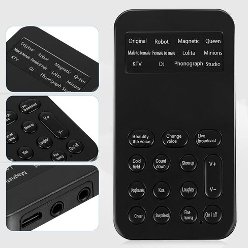 DOITOOL Mini Sound Card for Computer and Phone, Portable Live Broadcast Voice Changer with One-Key Voice Beautifier and Sound Effects, Compatible with Dc5.00v for Gaming, Streaming, in Saudi Arabia