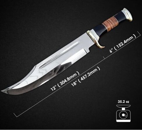 D2 18 Inches Large Crocodile Dundee Bowie Knife with Leather Sheath Big Survival Fixed Blade Knife with Leather and Horn Handle for Outdoor Camping Knives For Men in Kuwait