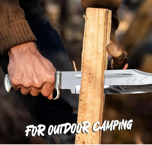 D2 18 Inches Large Crocodile Dundee Bowie Knife with Leather Sheath Big Survival Fixed Blade Knife with Leather and Horn Handle for Outdoor Camping Knives For Men in Kuwait