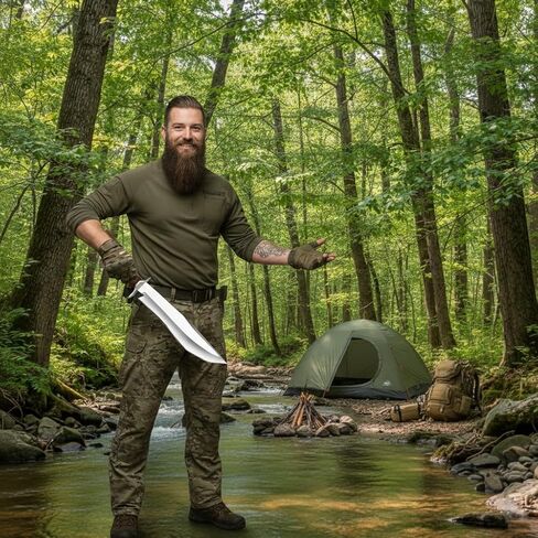 Handmade D2 Steel 14 Inch Bowie Knife with leather sheath - Survival Hunting knife with steel Guard, Rosewood Handle Ideal for Camping Bushcrafting Hunting & outdoor use in Kuwait