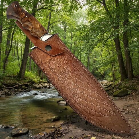Handmade D2 Steel 14 Inch Bowie Knife with leather sheath - Survival Hunting knife with steel Guard, Rosewood Handle Ideal for Camping Bushcrafting Hunting & outdoor use in Kuwait