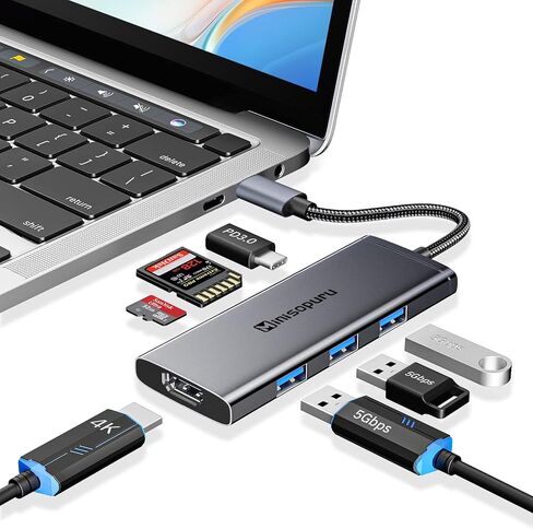 Minisopuru USB C Dock، محول USB C متعدد المنافذ 7 في 1 مع HDMI 4K، 3X USB 3.0، توصيل طاقة 100 واط، قارئ بطاقة SD/TF، ​​محول USB C لأجهزة MacBook Pro، Air، iPad Pro، Dell، XPS، HP، Lenovo والمزيد... in Kuwait