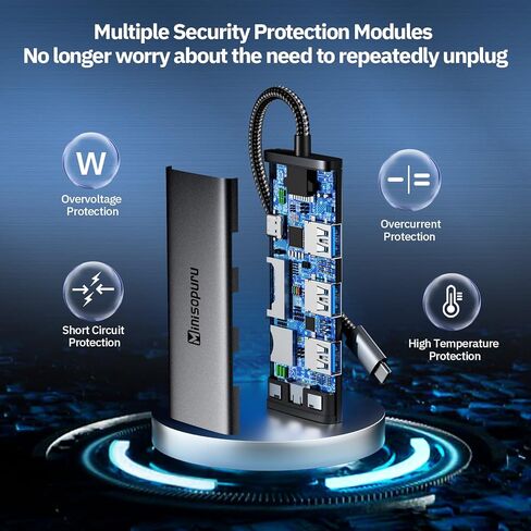 Minisopuru USB C Dock، محول USB C متعدد المنافذ 7 في 1 مع HDMI 4K، 3X USB 3.0، توصيل طاقة 100 واط، قارئ بطاقة SD/TF، ​​محول USB C لأجهزة MacBook Pro، Air، iPad Pro، Dell، XPS، HP، Lenovo والمزيد... in Kuwait