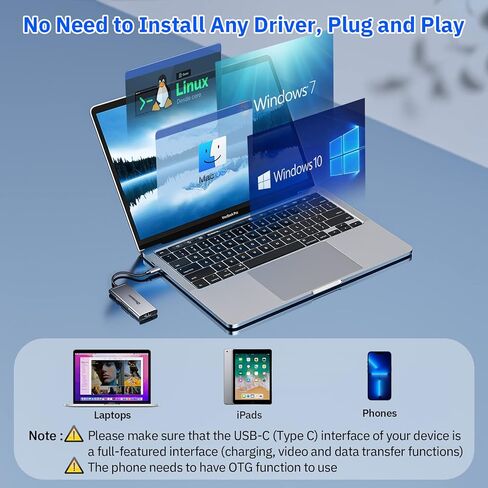 Minisopuru USB C Dock، محول USB C متعدد المنافذ 7 في 1 مع HDMI 4K، 3X USB 3.0، توصيل طاقة 100 واط، قارئ بطاقة SD/TF، ​​محول USB C لأجهزة MacBook Pro، Air، iPad Pro، Dell، XPS، HP، Lenovo والمزيد... in Kuwait