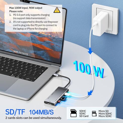 Minisopuru USB C Dock، محول USB C متعدد المنافذ 7 في 1 مع HDMI 4K، 3X USB 3.0، توصيل طاقة 100 واط، قارئ بطاقة SD/TF، ​​محول USB C لأجهزة MacBook Pro، Air، iPad Pro، Dell، XPS، HP، Lenovo والمزيد... in Kuwait