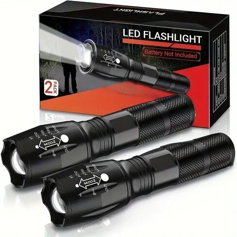 2 Pack Flashlights, (Batteries Not Included) Military Grade 5 Modes 3000 High Lumens Led Waterproof Handheld Flashlight for Camping Biking Hiking Outdoor and Home Use in Saudi Arabia