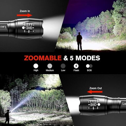 2 Pack Flashlights, (Batteries Not Included) Military Grade 5 Modes 3000 High Lumens Led Waterproof Handheld Flashlight for Camping Biking Hiking Outdoor and Home Use in Saudi Arabia