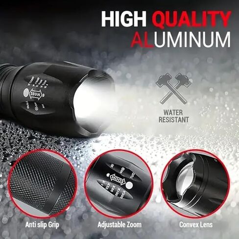 2 Pack Flashlights, (Batteries Not Included) Military Grade 5 Modes 3000 High Lumens Led Waterproof Handheld Flashlight for Camping Biking Hiking Outdoor and Home Use in Saudi Arabia