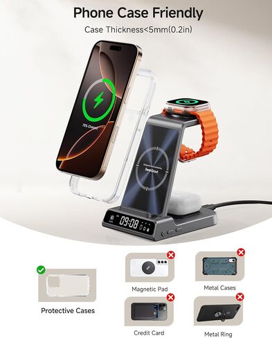 شاحن لاسلكي لأجهزة Apple، قاعدة شحن لاسلكية 3 في 1 لأجهزة iPhone Air/17 Pro Max/17 Pro/16/15/14/13، شاحن ساعة Apple لـ iWatch Ulltra 3/11/10/9/8/7/SE، AirPods Pro 3/4/3 in Kuwait