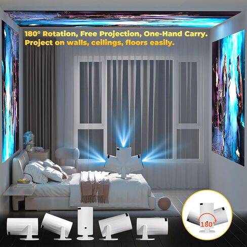 [Built-in Apps] 5G WiFi Bluetooth Smart Projector,4K support HD Portable Projector, Mini Projector with Stereo Speaker. Indoor, Outdoor Use,Compatible with TV Stick Smartphone/ pc/USB（White） in Saudi Arabia