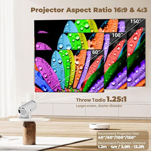 [Built-in Apps] 5G WiFi Bluetooth Smart Projector,4K support HD Portable Projector, Mini Projector with Stereo Speaker. Indoor, Outdoor Use,Compatible with TV Stick Smartphone/ pc/USB（White） in Saudi Arabia