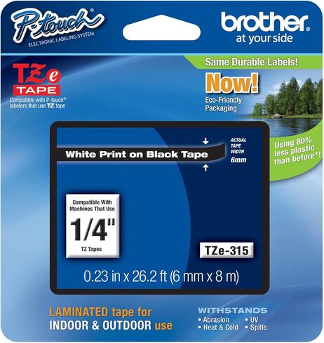 Genuine Brother 1/4" (6mm) White on Black TZe P-Touch Tape for Brother ST-5, ST5 Label Maker in Saudi Arabia