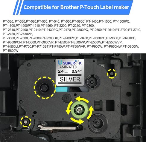 6 عبوات من شريط فضي مصفح 24 مم 0.94 متوافق مع شريط صانع ملصقات Brother P Touch TZe-951 24 مم أسود على فضي TZe951 TZ-951 1 بوصة ملصق TZe TZ لـ PT-D600 D610BT P700 P750W P710BT in Saudi Arabia