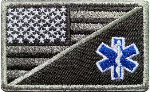 Antrix Tactical American Flag/EMT Star of Life Full Embroidered Patch Hook and Loop MED EMS Medic Medical Paramedic First Aid Fastener Patch -3.15x2 in Saudi Arabia