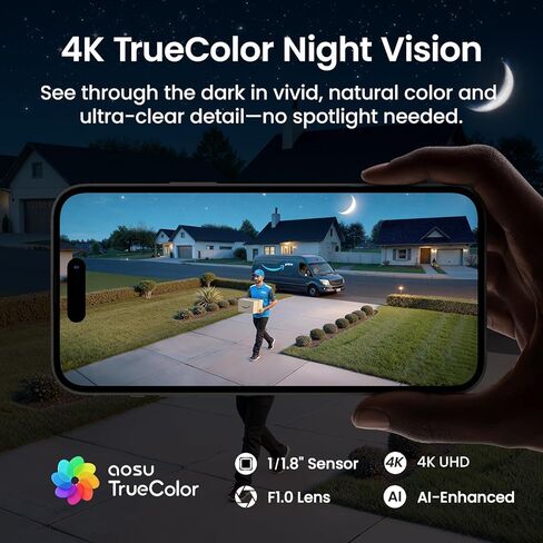 كاميرات مراقبة aosu T2 Ultra 4K لاسلكية في الهواء الطلق، طقم 4 كاميرات، نظام أمان منزلي ذكي مع رؤية ليلية TrueColor، التعرف على الذكاء الاصطناعي وتتبع الحركة 360 درجة، طاقة شمسية، تخزين محلي قابل للتوسيع 1 تيرابايت in Saudi Arabia