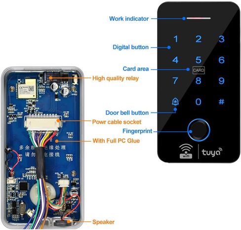 تتضمن مجموعة نظام التحكم في الوصول WiFi Tuya لوحة مفاتيح IP68 مقاومة للماء لبصمات الأصابع، وقفل باب بمزلاج كهربائي معدني لوضع NC، و10 مفاتيح RFID بتردد 125 كيلو هرتز، ومصدر طاقة 12 فولت 3 أمبير، وزر خروج. in Kuwait