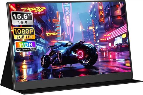 شاشة محمولة 15.6 بوصة FHD 1080P IPS/HDR، شاشة خارجية USB-C/HDMI ثانية لأجهزة الكمبيوتر المحمول، سطح المكتب، MacBook، الهواتف، الكمبيوتر اللوحي، PS5/4، Xbox، Switch، مكبر صوت مدمج فائق النحافة مع غطاء ذكي in Kuwait