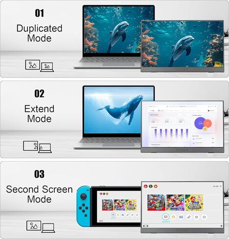 شاشة محمولة 15.6 بوصة FHD 1080P IPS/HDR، شاشة خارجية USB-C/HDMI ثانية لأجهزة الكمبيوتر المحمول، سطح المكتب، MacBook، الهواتف، الكمبيوتر اللوحي، PS5/4، Xbox، Switch، مكبر صوت مدمج فائق النحافة مع غطاء ذكي in Kuwait