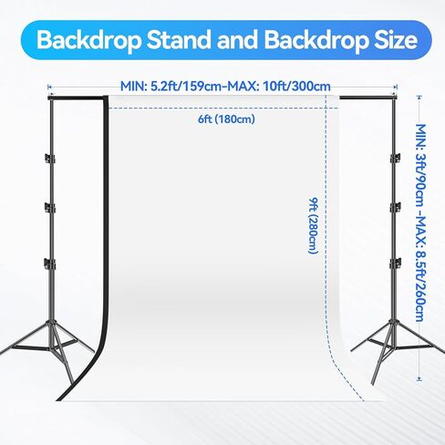 EMART 6.5x10ft Photography Backdrop Kit with 105W 5500K Daylight Umbrella Continuous Lighting Set, Black/White 2-in-1 Backgrounds for Photo Studio Product, Photoshoot, Portrait Shoot in Saudi Arabia