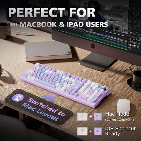 لوحة مفاتيح ميكانيكية لاسلكية F98 مع مقبض، لوحة مفاتيح ثوكي كريمية مع لوحة أرقام، قابلة للتبديل السريع، لوحة مفاتيح بإضاءة خلفية RGB BT 5.0/2.4G/USB-C لأجهزة Mac، ولوحات مفاتيح ألعاب الكمبيوتر المحمول والكمبيوتر الشخصي، وردي in Kuwait