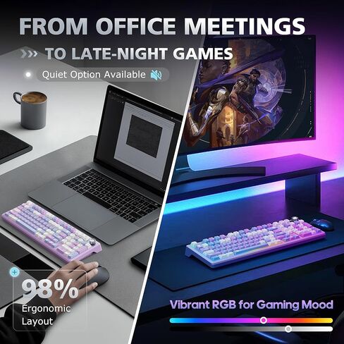 لوحة مفاتيح ميكانيكية لاسلكية F98 مع مقبض، لوحة مفاتيح ثوكي كريمية مع لوحة أرقام، قابلة للتبديل السريع، لوحة مفاتيح بإضاءة خلفية RGB BT 5.0/2.4G/USB-C لأجهزة Mac، ولوحات مفاتيح ألعاب الكمبيوتر المحمول والكمبيوتر الشخصي، وردي in Kuwait