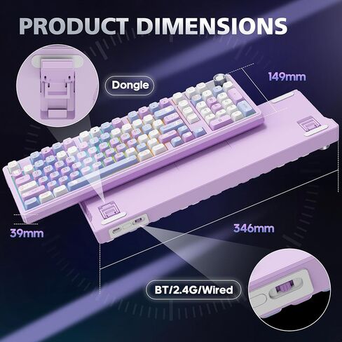 لوحة مفاتيح ميكانيكية لاسلكية F98 مع مقبض، لوحة مفاتيح ثوكي كريمية مع لوحة أرقام، قابلة للتبديل السريع، لوحة مفاتيح بإضاءة خلفية RGB BT 5.0/2.4G/USB-C لأجهزة Mac، ولوحات مفاتيح ألعاب الكمبيوتر المحمول والكمبيوتر الشخصي، وردي in Kuwait
