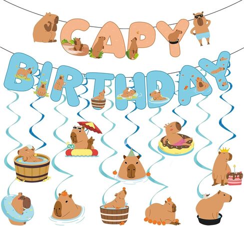 زينة حفلات أعياد الميلاد من Rakuto Blue Axolotl، لافتات عيد ميلاد سعيد من الرسوم المتحركة Axolotl، 12 قطعة لافتة حيوانات لطيفة معلقة دوامات لوازم ديكور الحفلات للأولاد in Kuwait