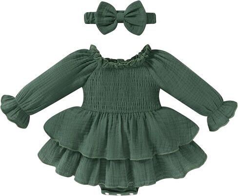 Happy Town Baby Girl Romper Cute Infant Girls Cotton Clothes Long Sleeve Dress with Headband Fall Winter Outfits in Saudi Arabia