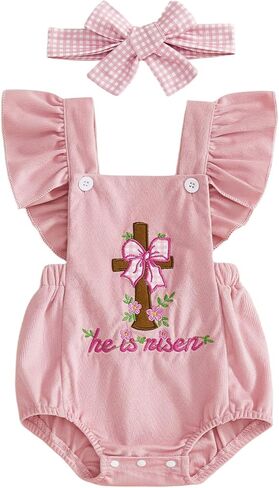 My First Easter Baby Girl Outfit Newborn Summer Ruffle Romper Corduroy Sleeveless Jumpsuit Cute Easter Clothes in Saudi Arabia