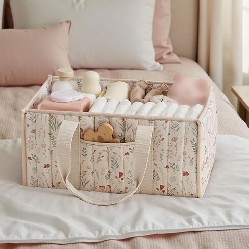 Diaper Caddy Organizer with Handle, Stylish Storage Basket, Portable Organizer for Home and Travel, Beige in Saudi Arabia