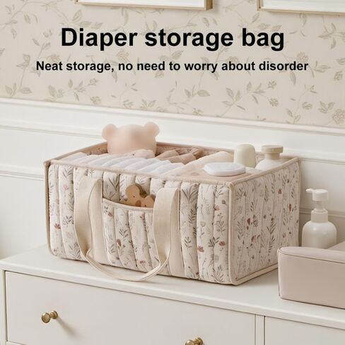 Diaper Caddy Organizer with Handle, Stylish Storage Basket, Portable Organizer for Home and Travel, Beige in Saudi Arabia