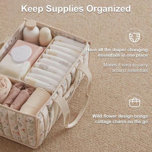 Diaper Caddy Organizer with Handle, Stylish Storage Basket, Portable Organizer for Home and Travel, Beige in Saudi Arabia
