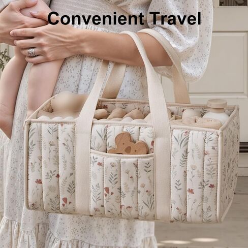 Diaper Caddy Organizer with Handle, Stylish Storage Basket, Portable Organizer for Home and Travel, Beige in Saudi Arabia