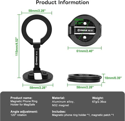 FANAUE MS-05 حامل هاتف محمول بحلقة مغناطيسية مزدوجة - تصميم نحيف للغاية قابل للطي مع حامل ثلاثي القوائم برغي ومشبك متوافق 1/4 بوصة - لهاتف iPhone 16 15 14 13 Pro Max Plus - حامل هاتف مغناطيسي لصالة الألعاب الرياضية in Kuwait
