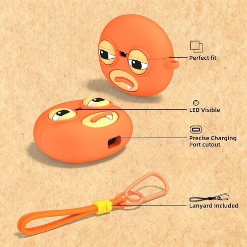 حافظة OAJ for JBL Vibe 200TWS/JBL Vibe Beam/Beam 2، رسوم متحركة قبيحة مضحكة ثلاثية الأبعاد، سيليكون ناعم لغطاء سماعات الأذن JBL مع سلسلة مفاتيح وحبل (برتقالي) in Saudi Arabia