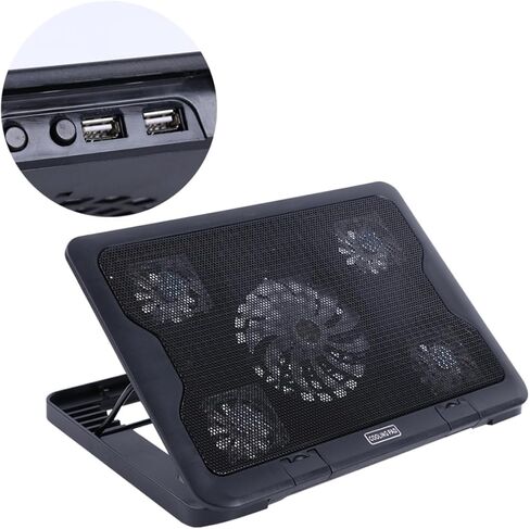 TEHAUX Laptop Cooling Pad with 5 Fans USB Cooling Device Adjustable Stand for Notebook and Gaming Laptops Black Non-Slip Base Cooler Mat in Saudi Arabia