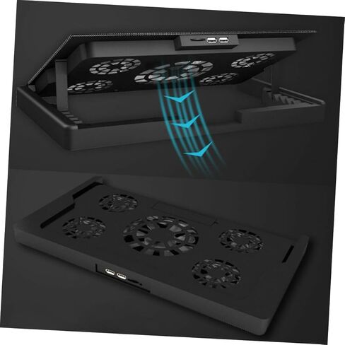 قاعدة تبريد للكمبيوتر المحمول مع 5 مراوح تعمل بمنفذ USB، حامل تبريد مضاد للانزلاق لأجهزة الكمبيوتر المحمولة المخصصة للألعاب والعمل، قاعدة مبدد حراري متعددة الزوايا قابلة للتعديل باللون الأسود لتعزيز تبديد الحرارة in Saudi Arabia