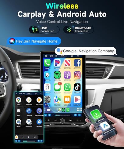 ستيريو سيارة 10.4 بوصة بدين واحد مع Carplay Android Auto-2025 مطورة 1080P IPS شاشة تعمل باللمس قابلة للفصل، 5.2 بلوتوث، كاميرا احتياطية 12 LED، راديو FM، USB/AUX، وصلة مرآة، SWC in Kuwait