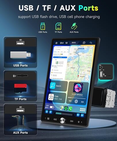ستيريو سيارة 10.4 بوصة بدين واحد مع Carplay Android Auto-2025 مطورة 1080P IPS شاشة تعمل باللمس قابلة للفصل، 5.2 بلوتوث، كاميرا احتياطية 12 LED، راديو FM، USB/AUX، وصلة مرآة، SWC in Kuwait