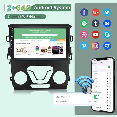 راديو 2+64 جيجابايت لسيارة Ford Fusion Mondeo 2013-2019، شاشة لمس 9 بوصة Fusion Android ستيريو للسيارة، Carplay/Android Auto/Wi-Fi/Bluetooth/1080P + كاميرا احتياطية AHD in Saudi Arabia