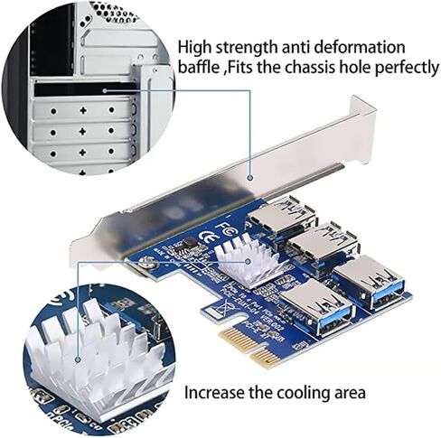 بطاقة محول Pci e Pci Express إلى 4 منافذ USB 3.0 موسع التعدين لأجهزة الكمبيوتر المكتبية المتوافقة مع فتحة e 1x لنقل البيانات بسرعة عالية in Kuwait