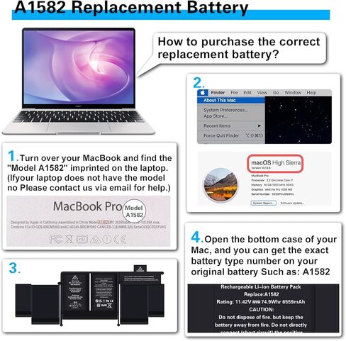 A1582 Battery Replacement for MacBook Pro A1502 (Early 2015, Mid 2014, Late 2013) Retina 13-inch A1493/A1582 Battery in Saudi Arabia