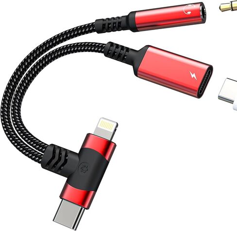 محول شاحن صوت Lightning USB C إلى 3.5 ملم لهاتف iPhone 16 15 14 13 Pro Max (2in1) كابل مقسم AUX لسماعات الرأس لشحن سلك Apple متوافق مع Samsung S25 S24 Dual Port iPad in Kuwait