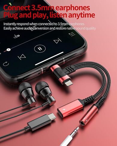 محول شاحن صوت Lightning USB C إلى 3.5 ملم لهاتف iPhone 16 15 14 13 Pro Max (2in1) كابل مقسم AUX لسماعات الرأس لشحن سلك Apple متوافق مع Samsung S25 S24 Dual Port iPad in Kuwait