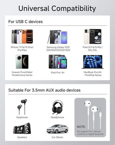 USB C to 3.5mm Headphone Jack Adapter, HiFi 2 Pack Type C to Aux Audio Dongle, Aux to USBC Adapter Compatible with iPhone 17/16/15 Pro Max/Plus, Samsung S25/S24/S23/Ultra, iPad, MacBook, Pixel in Saudi Arabia