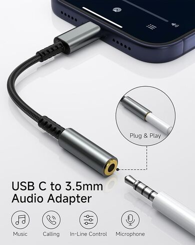 USB C to 3.5mm Headphone Jack Adapter, HiFi 2 Pack Type C to Aux Audio Dongle, Aux to USBC Adapter Compatible with iPhone 17/16/15 Pro Max/Plus, Samsung S25/S24/S23/Ultra, iPad, MacBook, Pixel in Saudi Arabia