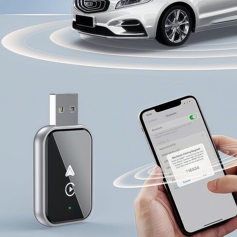 محول CarPlay اللاسلكي لهواتف iPhone وAndroid، توصيل وتشغيل دونجل بلوتوث سلكي إلى محول Apple Car Play اللاسلكي، منفذ USB-A وType-C، اتصال سريع in Kuwait