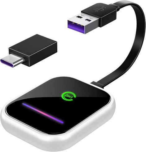 2 in 1 Carplay Wireless Adapter, Converts Wired to Wireless Carplay Adapter for iPhone/Android Auto Wireless Adapter, Near-Zero Latency, Plug and Play for Cars from 2017,Compatible iOS 10+/Android 11+ in Saudi Arabia