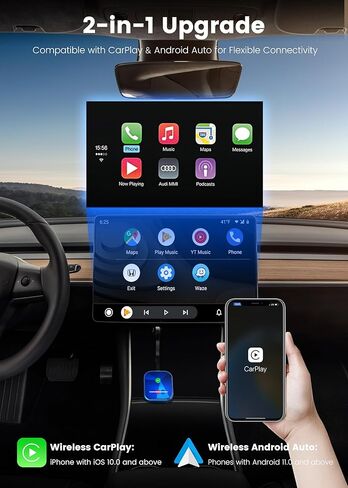 2 in 1 Carplay Wireless Adapter, Converts Wired to Wireless Carplay Adapter for iPhone/Android Auto Wireless Adapter, Near-Zero Latency, Plug and Play for Cars from 2017,Compatible iOS 10+/Android 11+ in Saudi Arabia