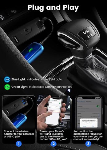 2 in 1 Carplay Wireless Adapter, Converts Wired to Wireless Carplay Adapter for iPhone/Android Auto Wireless Adapter, Near-Zero Latency, Plug and Play for Cars from 2017,Compatible iOS 10+/Android 11+ in Saudi Arabia